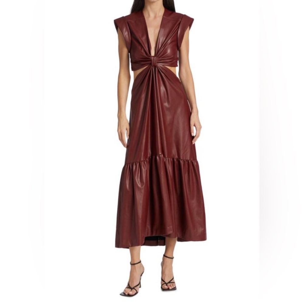 A.L.C. Alexandria Cutout Vegan Leather Midi Dress in Cranberry size 6